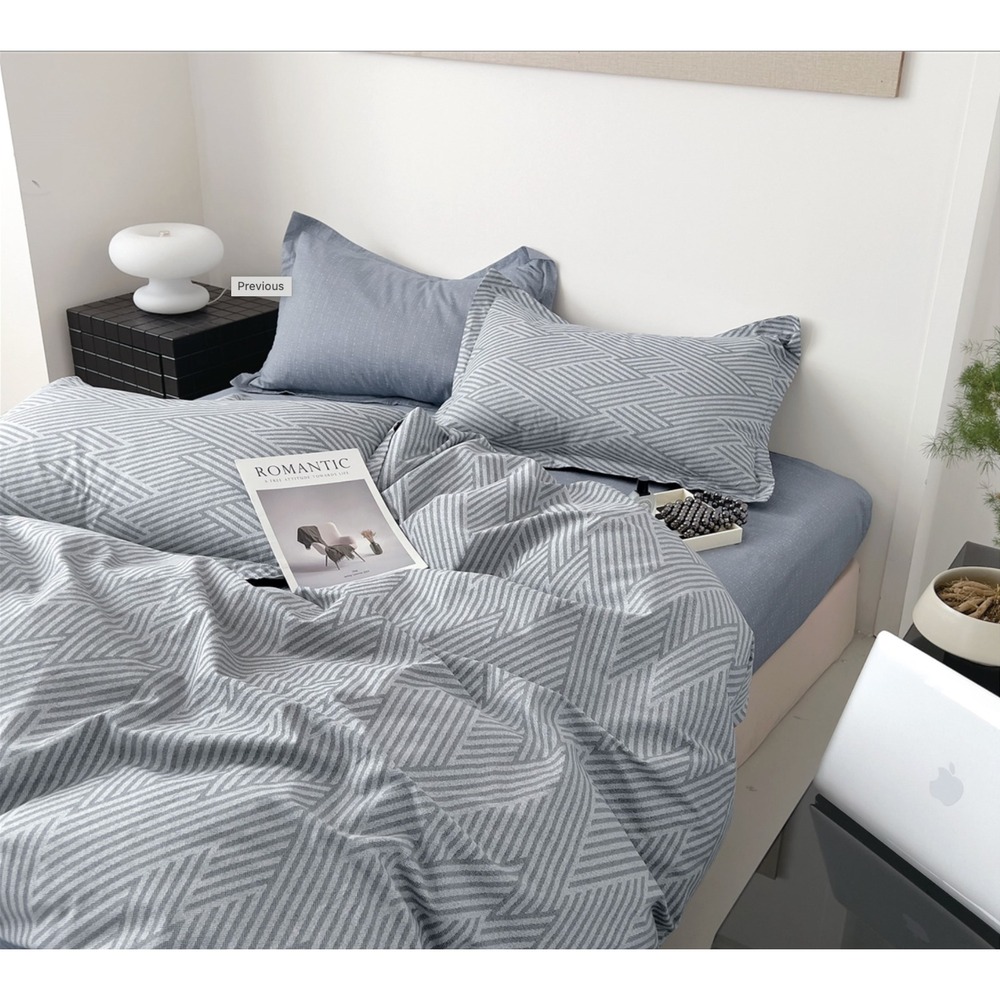 Kang Gray Striped 100% Cotton Comforter Set Queen Minimalist Modern Quiet Luxury